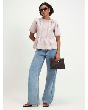 River Island Emboidered Jersey Peplum Top - Blue