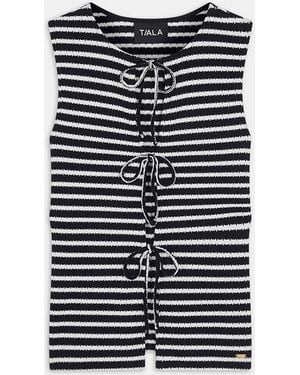 Tala Stripe Knit Tie Detail Top - Blue