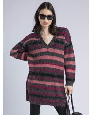 Religion Saint Sweater V-Neck Sweater Dress - Red