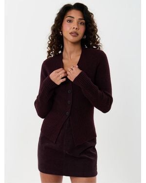 Threadbare V-Neck Knitted Cardigan - Red