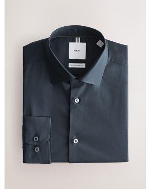 Next Slim Fit Cotton Stretch Long Sleeve Formal Shirt - Blue