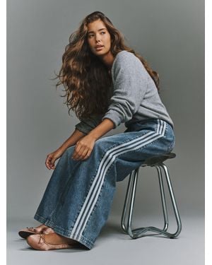 adidas Originals Denim 3 Stripe Wide Leg Denim Jeans - Gray