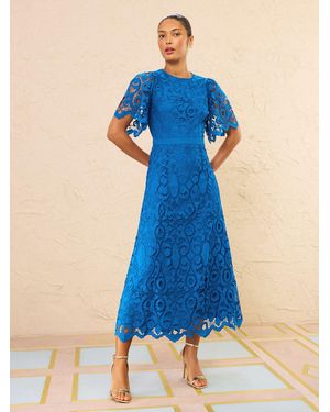 Love & Roses Lace Angel Sleeve Midi Dress - Blue
