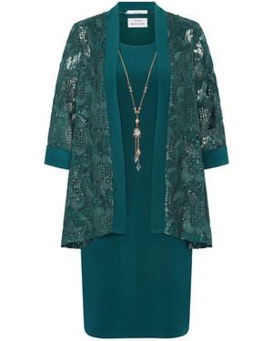 Gina Bacconi Charlee Embroidered Lace Dress And Jacket With Detachable Necklace - Green