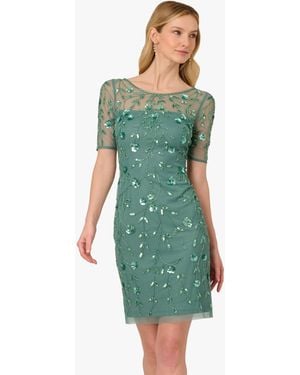 Adrianna Papell Beaded Floral Short Dress - Green