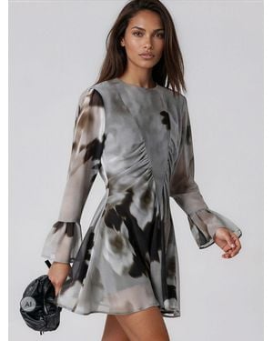 Religion Corinne Cute Mini Dress With Flute Sleeve - Gray