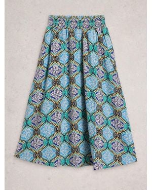 White Stuff Shelly Linen Blend Midi Skirt - Blue