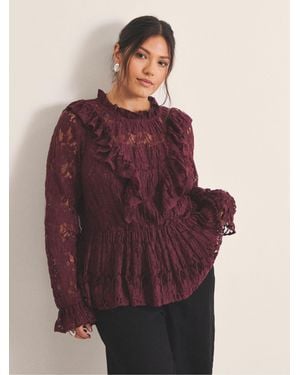 Simply Be Ruffle Front Lace Blouse - Purple