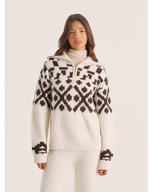 4th & Reckless Janine Fairisle Knitted Zip Up Sweater - Natural