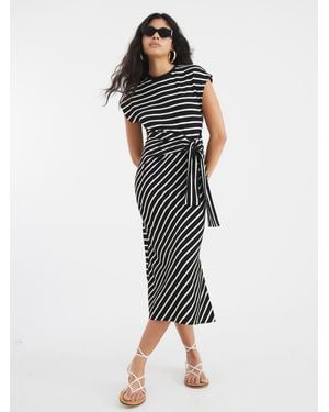 River Island Stripe Knot Side Dress - Schwarz