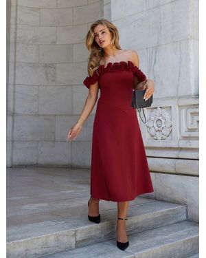 Lipsy Petite Ruffle Bardot Fit And Flare Midi Dress - Red