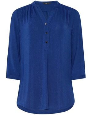 M Com Shimmer Half Placket Shirt - Blue