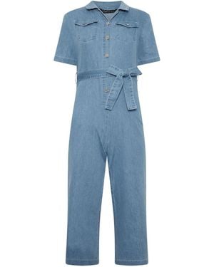 M Com Petite Lightweight Denim Jumpsuit - Blue