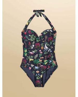 Joules Jasmine Halter Neck Tummy Control Swimsuit - Blue
