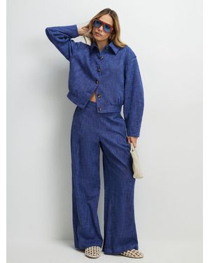 River Island Elasticated Waist Pull On Wide Leg Jogger - Blue