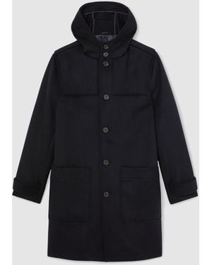 Reiss Wool-Blend Hooded Duffle Coat - Blue