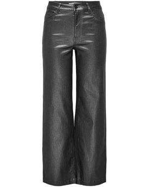 Jdy High Waisted Wide Leg Metallic Coated Jeans - Black