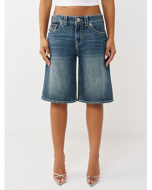TRUE RELIGION Baggy Denim Jort Big T Flap Denim Shorts - Blue