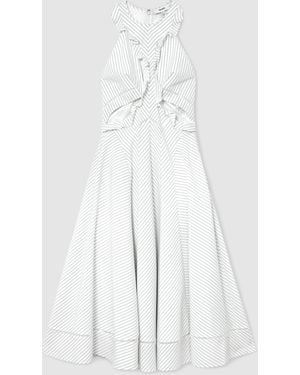 Reiss Striped Ruffle-Trim Midi Dress - White