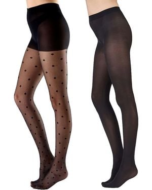 Pretty Polly Pretty Polly 2 Pack Spot Mesh Tights & Premium Opaques 40D - Black
