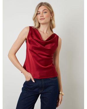 ANOTHER SUNDAY Satin Sleeveless Cowl Cami Top - Red