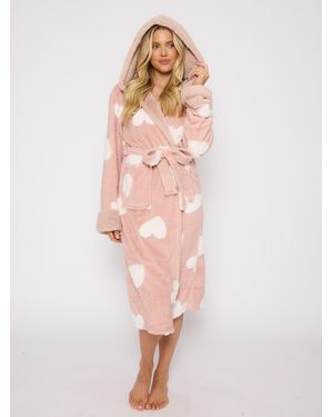 Loungeable Jacquard-Midi-Morgenmantel Mit Kapuze Und Herzmuster Zum Valentinstag - Pink