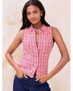 Lipsy Boucle Buttoned Collared Sleeveless Knit Waistcoat - Pink