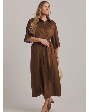 JD Williams Anthology Faux Suede Cutwork Shirt Dress - Brown
