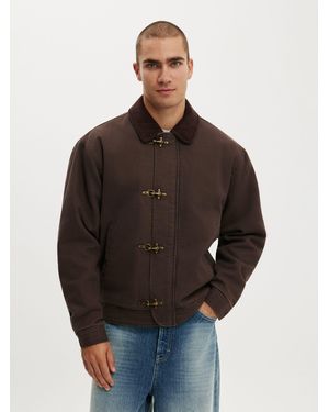 Cotton On Cotton On Washed Chocolate Clasp Cropped Canvas Harrington Jacket - Brown