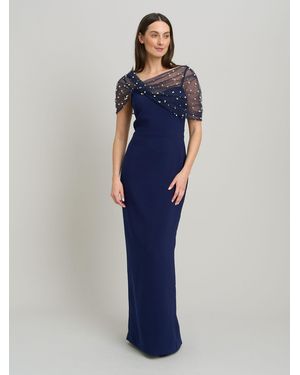 Gina Bacconi Irma Asymmetrical Neckline Maxi Dress - Blue