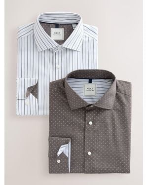 Next Slim Fit Single Cuff Easy Care Smart Shirts 2 Pack - Gray