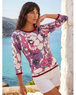 Roman Floral Metallic Knit Top - Pink