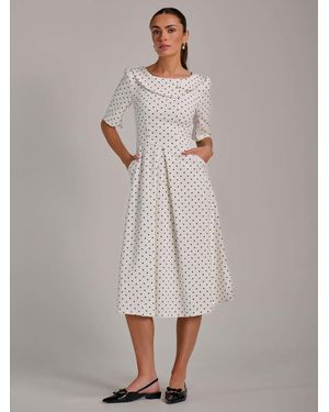 Jolie Moi Printed Scuba Fold Collar Midi Dress - Gray