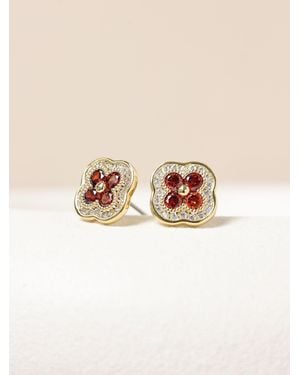 Jon Richard Tone Crystal And Ruby Clover Studs Earrings - Natural