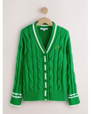 Next Cotton Cable Knit V-Neck Cardigan - Green