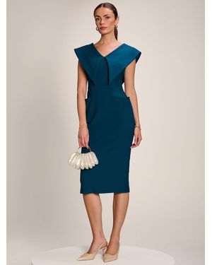 Jolie Moi Statement Collar Hourglass Midi Dress - Blue