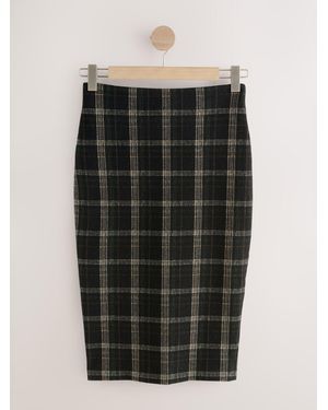 Next Check Brushed Pencil Skirt - Black