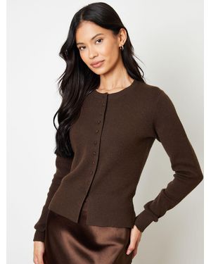 Threadbare Dark Crew Neck Knitted Cardigan - Brown
