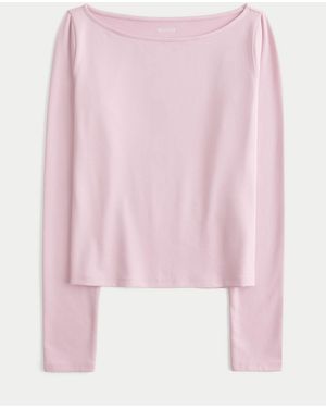 Hollister Slash Neck Long Sleeve Top - Pink