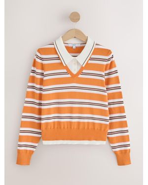 Next Stripe Soft Touch Cotton Rich Layer Polo Sweater - Orange