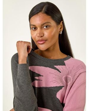 Roman Floral Hotfix Knit Sweater - Pink
