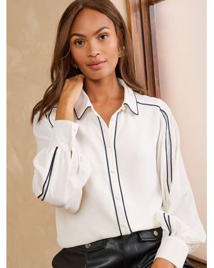 Love & Roses Metallic Tipped Button Through Long Sleeve Shirt - Natur