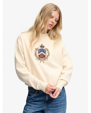 Superdry Crest Loose Crew Neck Sweatshirt - Natural