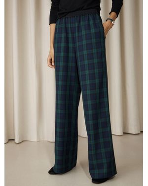 Next Check Contrast Waistband Wide Leg Pants - Blue