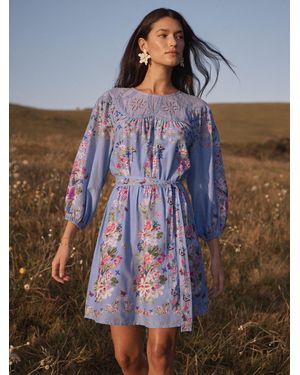 Love & Roses Petite Lace Trim Crew Neck Mini Dress - Blue