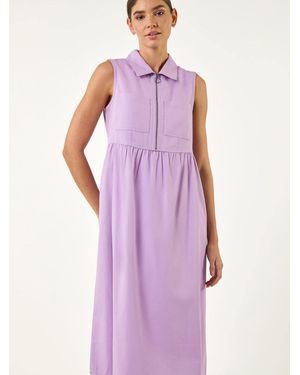 Roman Collared Zip Front Midi Dress - Purple