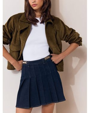 Lipsy Dark Pleated Mini Skirt - Brown