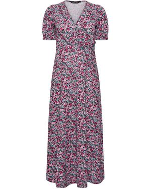 M Com Petite Maxi Wrap Dress - Purple