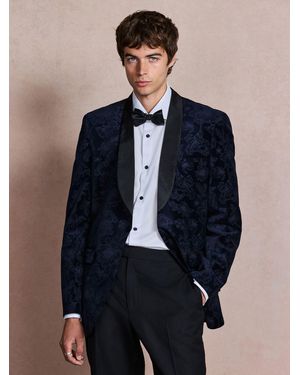 Next Floral Patterned Regular Fit Cotton Velvet Blazer - Blue