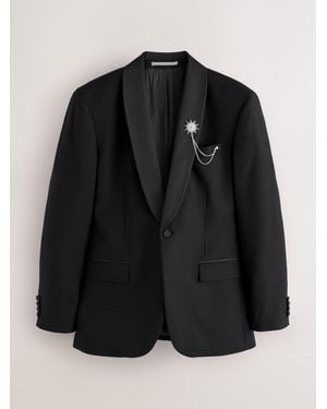 Next N. Premium Regular Fit Tuxedo Wool Blend Crepe Textured Shawl Suit Jacket - Black
